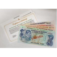 PHILIPPINES 1979 . TWO 2 - ONE HUNDRED 100 PISO BANKNOTES . SPECIMEN